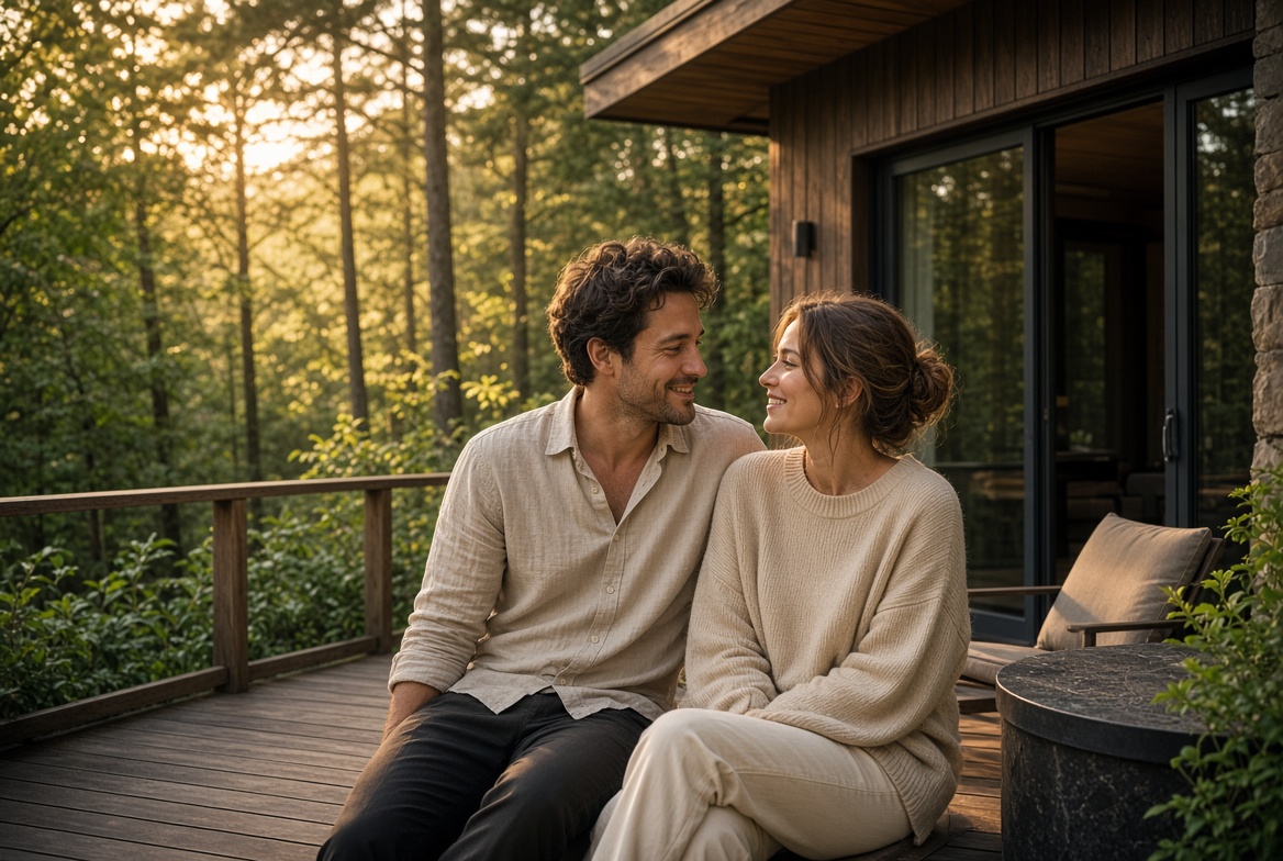Affectionate adult couple enjoying a romantic private getaway