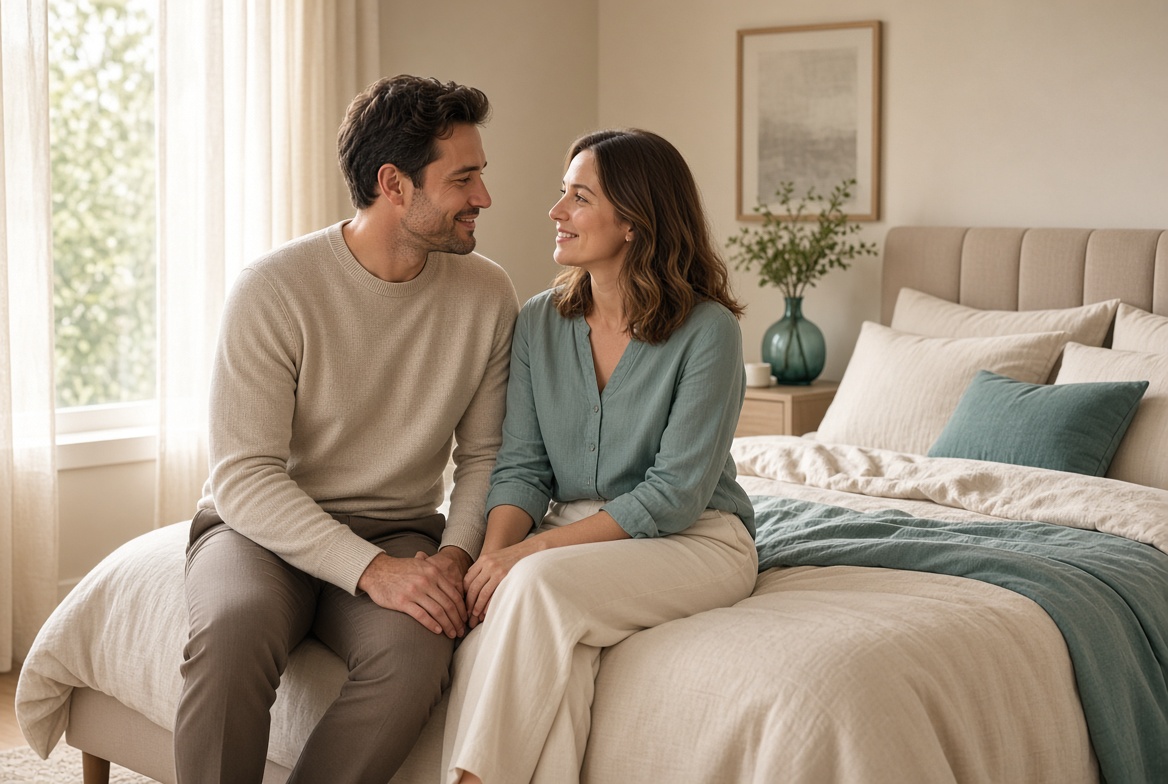 Affectionate adult couple having a warm and honest conversation at home